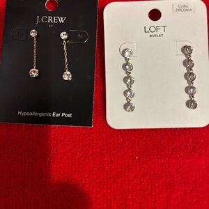 2 pairs (JCrew&Loft) light weight drop earring cubic zirc earrings